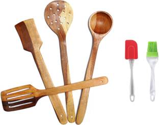 Flipkart SmartBuy Wooden Ladles With Silicone Brush Set Kitchen Tool Set
