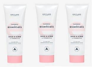 Oriflame Sweden Essential Fairness Face Mask and Scrub with Vitamin E & B3 (Pack of 3) Scrub