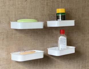 FosCadit Plastic Wall Mounted Self Adhesive Soap Holder for Bathroom Kitchen ( SOAP STAND 4 PCS SET COMBO )
