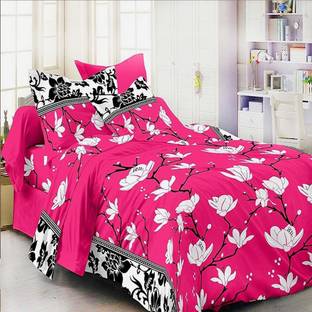 Devansh Creation 160 TC Microfiber Double 3D Printed Flat Bedsheet