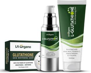 LA Organo L- Glutathione Gel, Serum & Soap Combo for Skin Whitening, Brightening & Anti Ageing, Enrich with Vitamin C