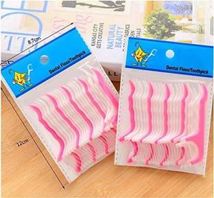 Zhunmun Dental Tooth Pick Flossers Toothpick Cleaners, Tooth Flossing Head Oral Dental Hygiene Brush, Tooth Cleaning Tool ( White Pink ) (Pack of 100Pcs)
