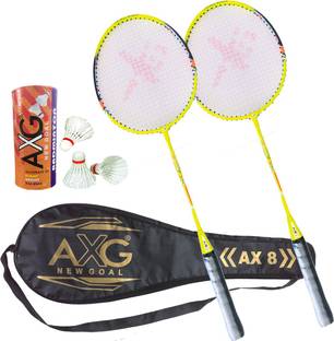 AXG NEW GOAL Unavoidable 2 Badminton Rackets With 3 Feather Shuttles And Cover Badminton Kit