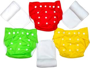 Baby Hashtag Reusable Washable Baby Cloth Diaper, Adjustable size with 4 Layer High Absorption Wet Free Diaper Insert, Liner for Babies; Combo Pack of 3 Cloth Diapers & 3 Inserts
