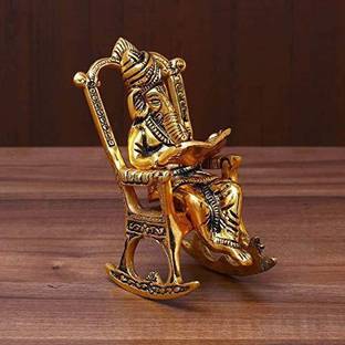 Handicraft Hub Metal 3D Moving Lord Ganesha Statue Sitting on A Chair and Reading Ramayan Decorative Showpiece  -  14 cm