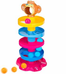 Quasar Exclusive Collection of Toddler Basic Toys for Kids ,Baby,Boys & Girls, 5 Layer Ball Drop and Roll Swirling Tower Set, Baby Rolling Ball Bell Toys Pile Tower Puzzle Toy (Multi character) (Multicolor) baby boy and girls 3+ year kids