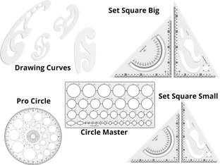 Upyukat Drawing templates: Pro Circle (25 Circles), Set Square Big & Small, Circle master (35 circles), Drawing curves of 4 different shapes Drafting Scale Ruler Useful to Architect, Engineering or Other Students (Set of 8) Ruler