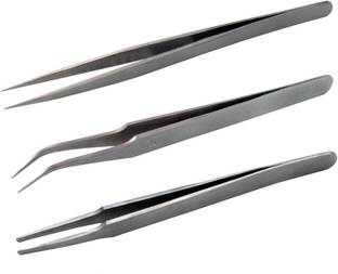 IKIS Beauty Tweezer Set of 3pcs Curved, Straight & Plucker