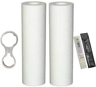 MG WATER SOLUTION 2 Pcs. of 10" Polypropylene (PP) Spun Filter Candle Suitable for All Types of Domestic Water Purifiers (Size: 10" x 2.5") with 1 Pc. 10" 2in1 Multi Wrench Spanner Key & 1 Pc. TDS Meter Solid Filter Cartridge