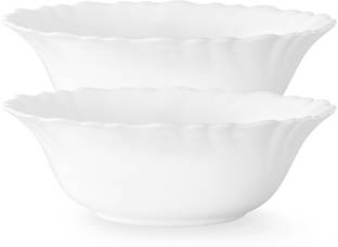 BOROSIL Opalware Serving Bowl Set of 2 (0.8Ltr + 0.8Ltr) Show White Opal Glass Mixing Serving Multipurpose Bowl Set Microwave Dishwasher Safe