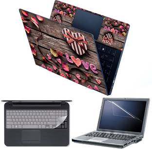 Anweshas 4 in 1 Combo Pack with Laptop Skin Sticker Decal, Palmrest Skin, Screen Protector, Key Guard for 15.6 Inch Laptop - Love Petals Combo Set Designed for Gaming