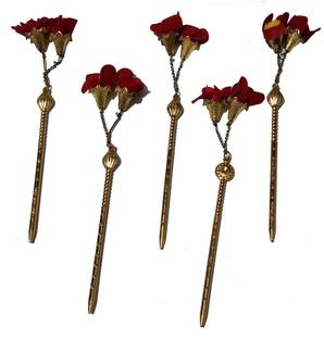 salvusappsolutions Juda Stick With Beautiful Flower Hanging For Women & Girls, Set Of 5 Bun Stick