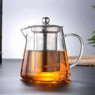 MAMBAS Pack of 1 Glass Glass 750ml Tea Kettle Heat Resistant Tea Pot with Stainless Steel
