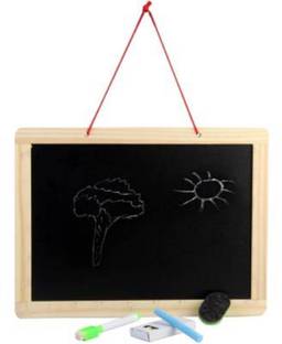 Authfort Wooden Educational Two in One Slate with White and Black Board for Kids including Eraser marker pen (Beige)