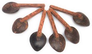 Thenga Coconut Shell Masala Spoon Set of 6 for Small Containers | Handmade & Eco-Friendly | for Tea, Coffee, Sugar, Spices Wooden Sugar Spoon Set