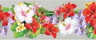 WALLDESIGN 609.6 cm Orchid Hibiscus Flowers With Butterflies Wall Border - 5.25 inch width by 20 ft length - Extra Large Self Adhesive Sticker