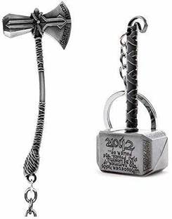 Electro Cloud Marvel Avengers Infinity War Thor Axe & Hammer Silver Metal(Pack of 2) Key Chain