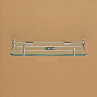 SMART SLIDE Transparent Glass Shelf for Bathroom/Wall Mounted Shelf with Bracket/Storage Shelf/Bathroom Stand/Kitchen Rack/Bathroom Accessories (15 X 6 inch) Glass, Steel Wall Shelf
