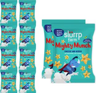 Slurrp Farm Healthy Snacks - Mighty Puff, Cheese and Herbs Flavour, 200g with Party Pack of 10 (Ragi Non-Fried Ready to Eat Snack for Kids) (10 x 20g)