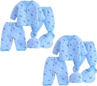 PIKIPOO Presents New Born Baby Winter Wear Keep warm Cartoon Printing Baby Clothes 5Pcs Sets Cotton Baby Boys Girls Unisex Baby Fleece / Falalen Suit Infant Clothes First Gift For New Baby. Pack Of 2