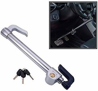 AutoBizarre Anti-Theft Heavy Duty Double Protection Car Steering Wheel Lock with Clutch Pedal/Brake Pedal Lock for All Cars Gear Lock