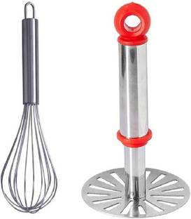 MJDCNC Combo of Kitchen Tool Set - Stainless Steel Potato Masher and Egg Whisker Kitchen Tool Set
