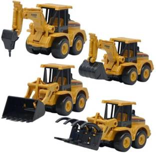 jmv Friction Power Construction Truck Play Set Toys – Excavator Toys Truck, Bulldozer Toys Truck, Wood Gripper Toy Truck, Ground Drill Toy Trucks for Kids