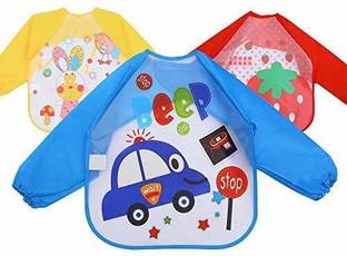 TREXEE 3PC Full Sleeves Washable Waterproof Bib Apron for Babies & Kids