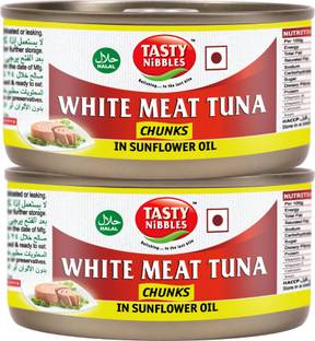 Tasty Nibbles White Meat Tuna Chunks in Sunflower Oil, 185g x 2 Sea Foods