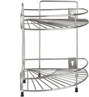 Zobby 2 Tier Corner Stand for Kitchen and Bathroom, Multipurpose Storage Organizer, Stainless Steel Wall Shelf