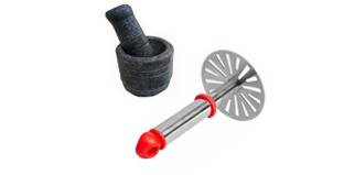 RARE OCEANS Small Size Tiny mortar and pestle & Stainless Steel Pav Bhaji Masher Stoneware, Stainless Steel Masher