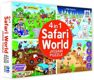 PEZYOX 4 in 1 Safari World Jigsaw Puzzle for Kids. 4 Puzzles 35 Pieces Each-