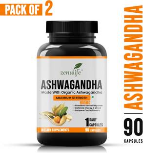 zenulife 100% Pure Ashwagandha Extract Capsules Veg 800mg - 90 Capsules Pack of 2