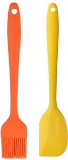 Giffy ® (Set of 2) 21 cm Long, Kitchen Silicone Spatula and Brush Set Silicon Oil Cooking Brush for Grilling, Tandoor, Cooking, Baking, Glazing, BBQ, for Cooking Silicone Flat Pastry Brush