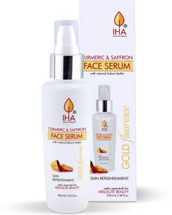 IHA Gold Fluoresce Face Serum - Herbal Face Glowing Serum with Turmeric and Saffron - Hydrating, Skin Lightening and Oil Free Serum - Natural Face Brightening Serum for Women, 100 ML