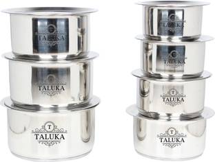 TALUKA Stainless Steel Induction Friendly Topes with Lid Steel Topia 7 PCS COMBO SET Bhaguna Tope Set with Lid 1 L capacity 19 cm diameter