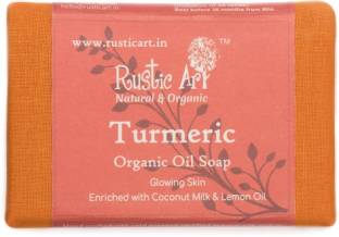 RUSTIC ART Organic Turmeric Soap |Handmade| Cold Processed| Reduces dark spot |Anti Acne, anti septic , anti bacterial | skin moisturizing, tan removing soap