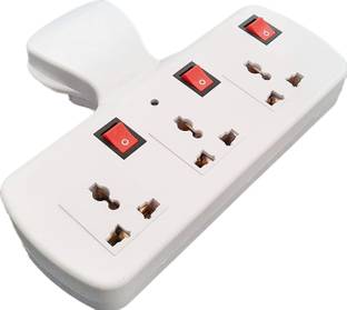Electrosmart 3 Pin 2 Way Universal Socket with LED Switch multiplug, 3+3 Multiplug with Individual Switches, Led Indicators & Fuse (Three Pin Plug), Power Extension Board, 1 Piece,Plastic,Ivory 6 A Three Pin Socket