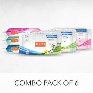 Tulips Refreshing Wet Wipes with 3 Different Fragrance - Pack of 6, 20 Wipes Each