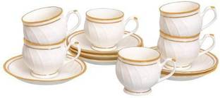 BP भारत बोन चाइना  Karina Tea Cup Saucer Set of 6, 180 ML, White बोन चाइना मग