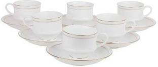 BP Bharat Bone China Mona and Saucer Set, 170Ml, 12-Pieces, Multicolour Bone China Coffee Mug