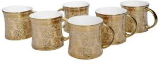 BP Bharat Bone China  Gold Print Tea Cup & Coffee Set (180 ML) Pack of 6 Bone China Coffee Mug