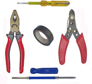 Inditrust Heavy duty Hand tool kit Plier Electric Tape 2in1 Screwdriver Electric Tester and Wire cutter Pack of 5 Hand Tool Kit