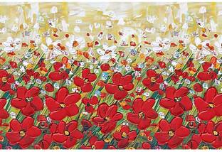 WALLDESIGN 152.4 cm Red & White Flower Wallpaper Border For Living Room Door Ceiling 5.25in x 5ft Self Adhesive Sticker