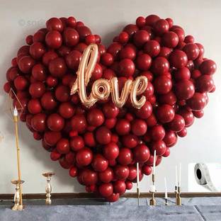 SOI Solid Mylar Foil Love Shape Letter Balloon with 70 HD Latex Metallic Balloons with (Glue Dot Tape) for Birthday Wedding Valentine's Day Engagement Party Decorations (Red - Rose Gold) Balloon