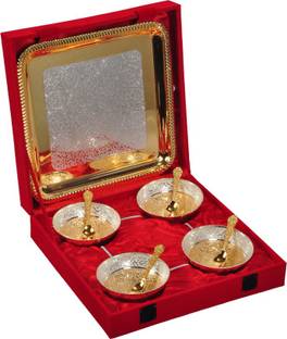 Navya Craft Navya Craft Silver And Gold Plated Bunda Set of 9Pcs For Gifting. Bowl Serving Set
