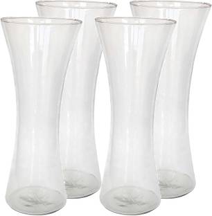 AGAMI Set of Four Curved shape Transparent Vase pot for flowers and plants Earthenware, Glass Vase