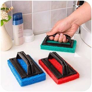 Prachi Tile Cleaning Multipurpose Scrubber with Handle for Cleaning Kitchen,Floor(2 pc) Sponge Wet and Dry Brush