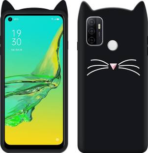 Asgeot Back Cover for Oppo A53 Mustache Meow Soft Silicone Cute 3D Cartoon Cat Ear Kitty ♥Black♥