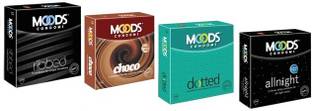 MOODS Mini Travel 3'sX4 pack ( Ribbed 3's+Choco 3's +Dotted 3's +All Night 3's ) Condom